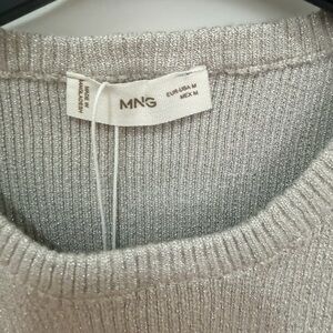 Mango Metallic Silver Ribbed Crewneck Sweater